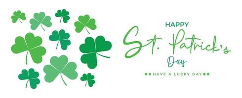 st. patrick's day banner with scattered green shamrocks and elegant typography on a white background, festive irish holiday celebration vector