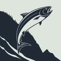 A Halibut jumping out of the water on a mountain vector