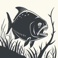 an illustration of a piranha fish with its mouth open vector