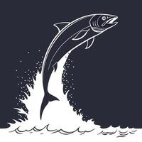 A Barracuda fish jumping out of the water on a black background vector