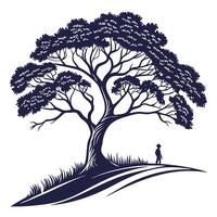 Silhouette of a tree with a man standing under it vector