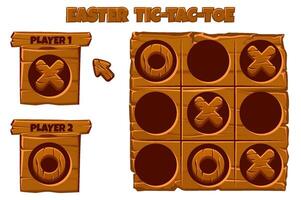 Tic-Tac-Toe wooden style, UI game with cursor arrow. cartoon strategy game noughts and crosses vector