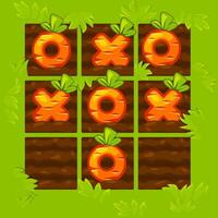 Board game TIC-TAC-TOE. Farm themed. Grass background with Carrots. Spring holiday printable worksheet. Zero and crosses grid. Board logic game for your game development UI. vector