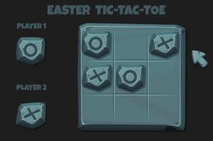 Tic-Tac-Toe stone style, UI game with cursor arrow. cartoon strategy game noughts and crosses vector