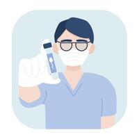 Sperm test analysis. Doctor in a glove holds a container with sperm sample. Illustration in flat style. vector