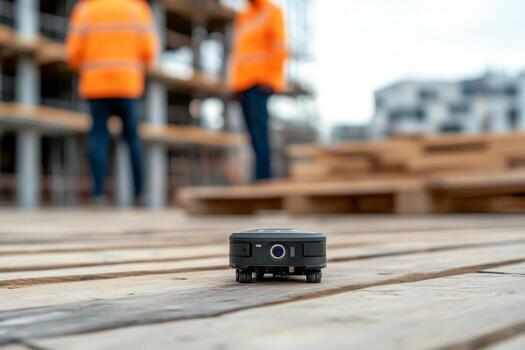 Construction site features robotic assistant managing tasks and enhancing productivity during the day photo