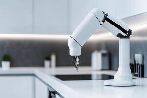 Robotic arm assists in modern kitchen with sleek design and advanced technology for everyday tasks photo