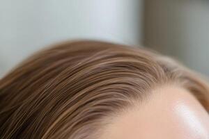 Close-up of smooth, healthy hair showcasing natural shine and texture photo