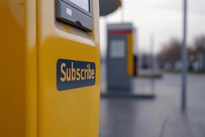 Subscription service kiosk at a station offering easy access to information in a public area photo