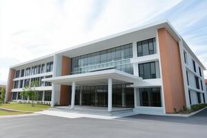 Modern educational building showcasing sleek architecture on a sunny day photo