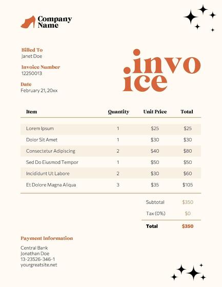 Fashion Style Invoice for Store
