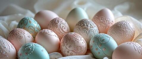 Decorative pastel eggs create a vibrant spring atmosphere for festive celebrations and joyful gatherings photo