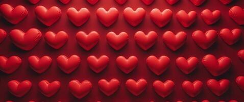 Red hearts border on red background with copy space. photo