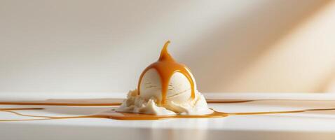 Enjoy the delicious ice cream generously topped with a rich and smooth caramel drizzle photo