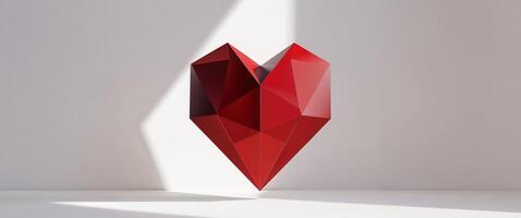 Red Polygonal Heart Background with Copy Space photo