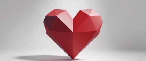 Red Polygonal Heart Background with Copy Space. photo