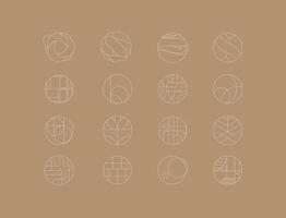 Circle shape icons drawing linear art style on beige background vector