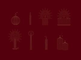 Candle set different forms and shapes drawing in art deco style on red background vector
