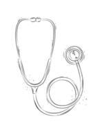 Stethoscope for medical purposes drawing in graphic style on white background vector