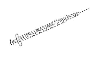 Insulin syringe for medical purposes drawing in graphic style on white background vector