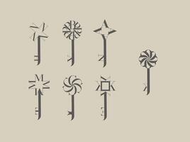 Key graphic art style collection drawing with brown on beige background vector