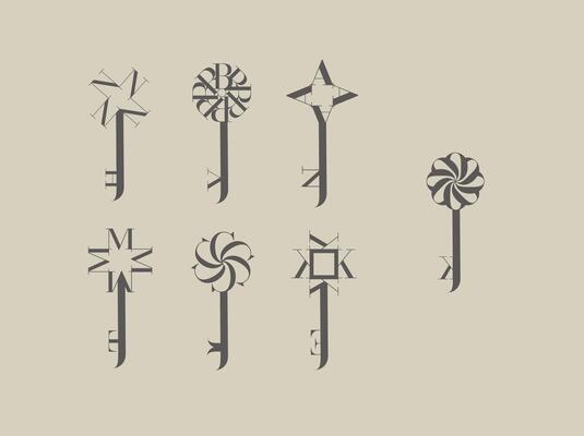 Key graphic art style collection drawing with brown on beige background