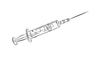 Regular syringe for medical purposes drawing in graphic style on white background vector