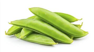 Fresh green snap peas arranged on a white background highlighting their vibrant color and texture photo