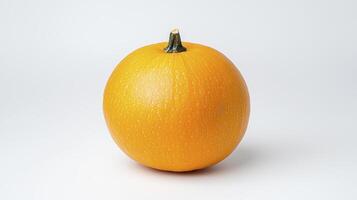 Vibrant orange pumpkin with smooth texture and green stem against a clean white background for seasonal decor photo