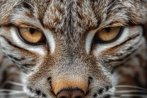 Eurasian lynx staring intensely showing its beautiful fur and whiskers photo