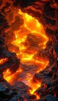 A lava cave with orange and yellow light photo