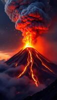 Volcano eruption with lava and smoke photo