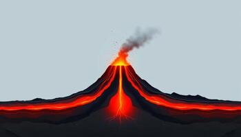 An illustration of a volcano with lava and smoke photo