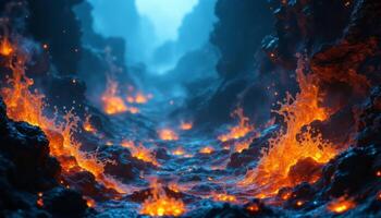 A lava flow is flowing through a cave photo