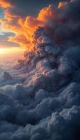 Clouds and smoke rising from the ground at sunset photo