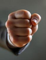 A close up of a man's hand pointing at something photo