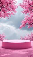 Pink stage with cherry blossom trees and sky background photo