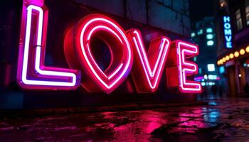 Love neon sign on the street at night photo