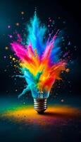 Colorful light bulb with powder on it photo
