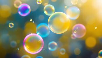 Soap bubbles on a bright background photo