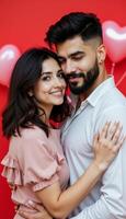 Couple in love with red hearts photo
