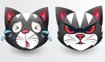 Cute and Angry Cat Emojis. Emotion With Angry And Crying vector