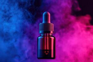 A dropper bottle immersed in colorful smoke, creating a captivating visual effect. photo