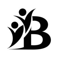 Logo design, minimalist, black and white, letter B, abstract human figures, dynamic shapes, negative space vector