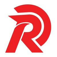 Red logo, stylized letter R, geometric design, minimalist, bold, dynamic, curved lines, white background, vector