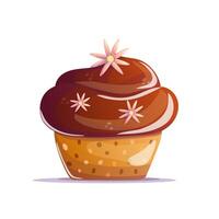 A delightful vanilla cupcake topped with rich, smooth chocolate frosting and a touch of sweetness. This delicious treat is perfect for chocolate lovers, bringing warmth, comfort, and pure indulgence. vector