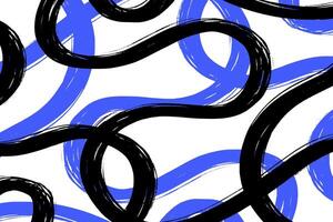Bold Grunge Hand Drawn Doodle Wavy Noodle Lines in Black and Blue. Geometric abstract curvy swirls. Playful modern and simple wall art with trendy colors. Retro childish background vector