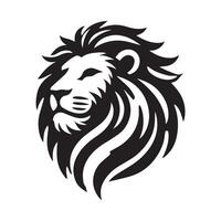 This black and white, stylized logo features a lion's head in profile view, set within a circular frame. vector