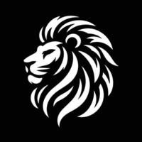 A bold, stylized black and white graphic of a lion's head, set within a circular frame. vector