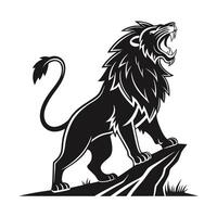 This bold, black and white silhouette of a lion is perfect for logos, emblems, or any design project needing a regal and commanding symbol. vector